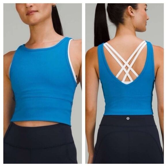 LULULEMON POWER PIVOT RIBBED  CROPPED TANK  POOLSIDE BLUE - Picture 1 of 7
